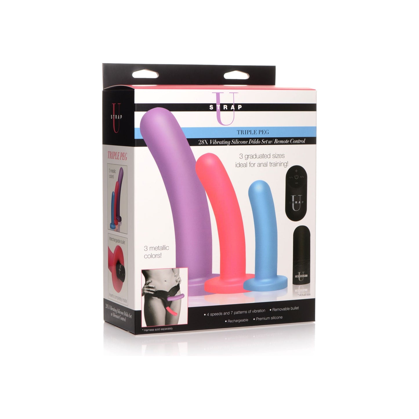 Triple Peg 28x Vibrating Silicone Dildo Set With Remote