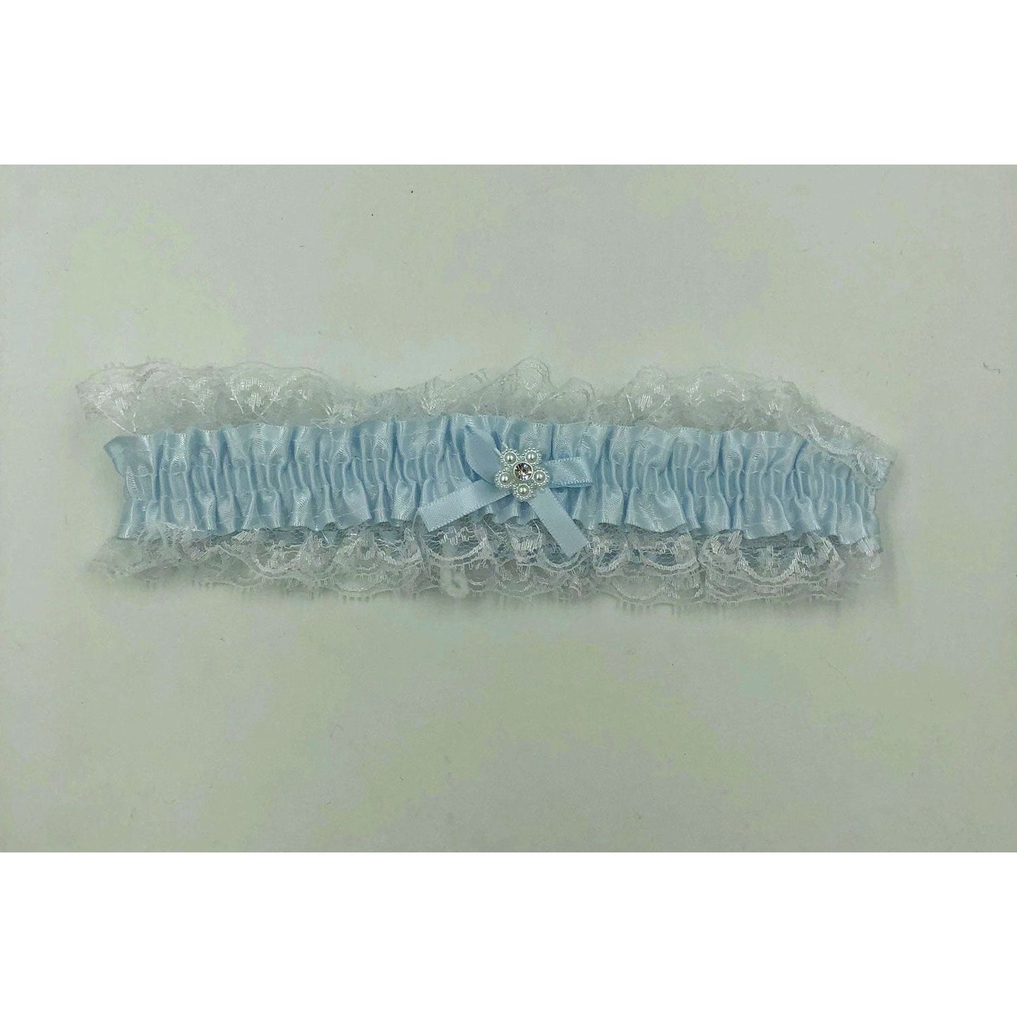 Satin Leg Garter - One Size - Baby Blue With White Lace EM-3555BLU