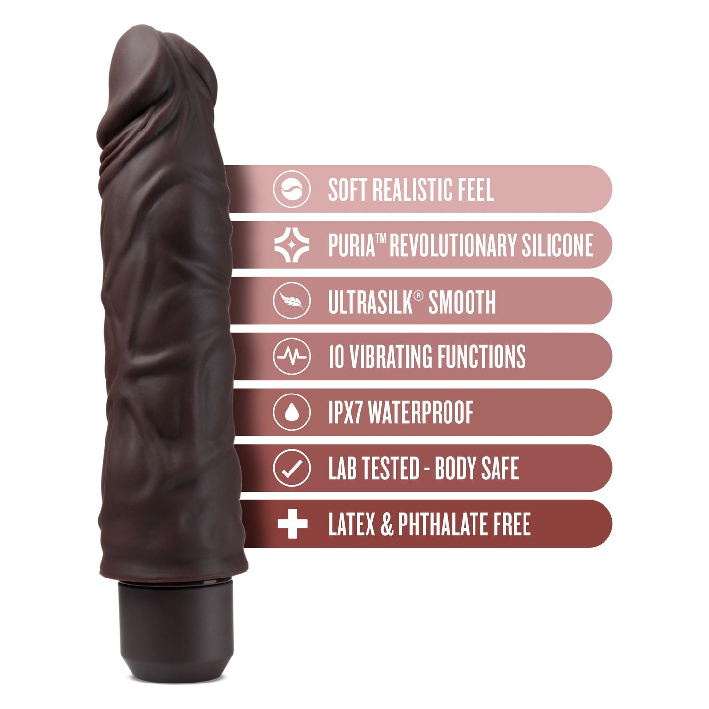 Dr. Skin Silicone - Dr. David - 8 Inch Vibrating  Dildo - Brown