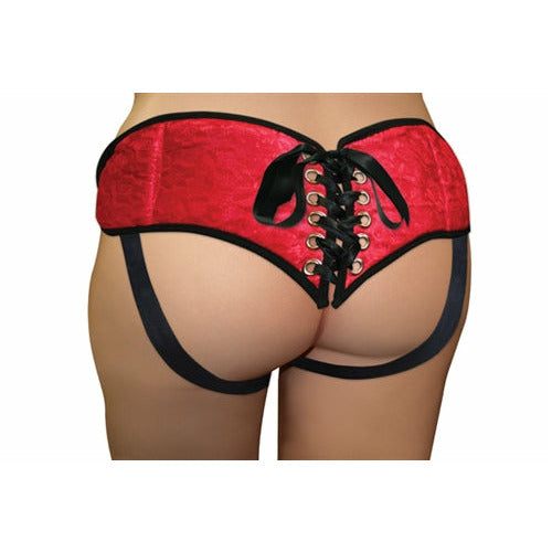 Lace With Satin Corsette Strap on - Plus Size - Red