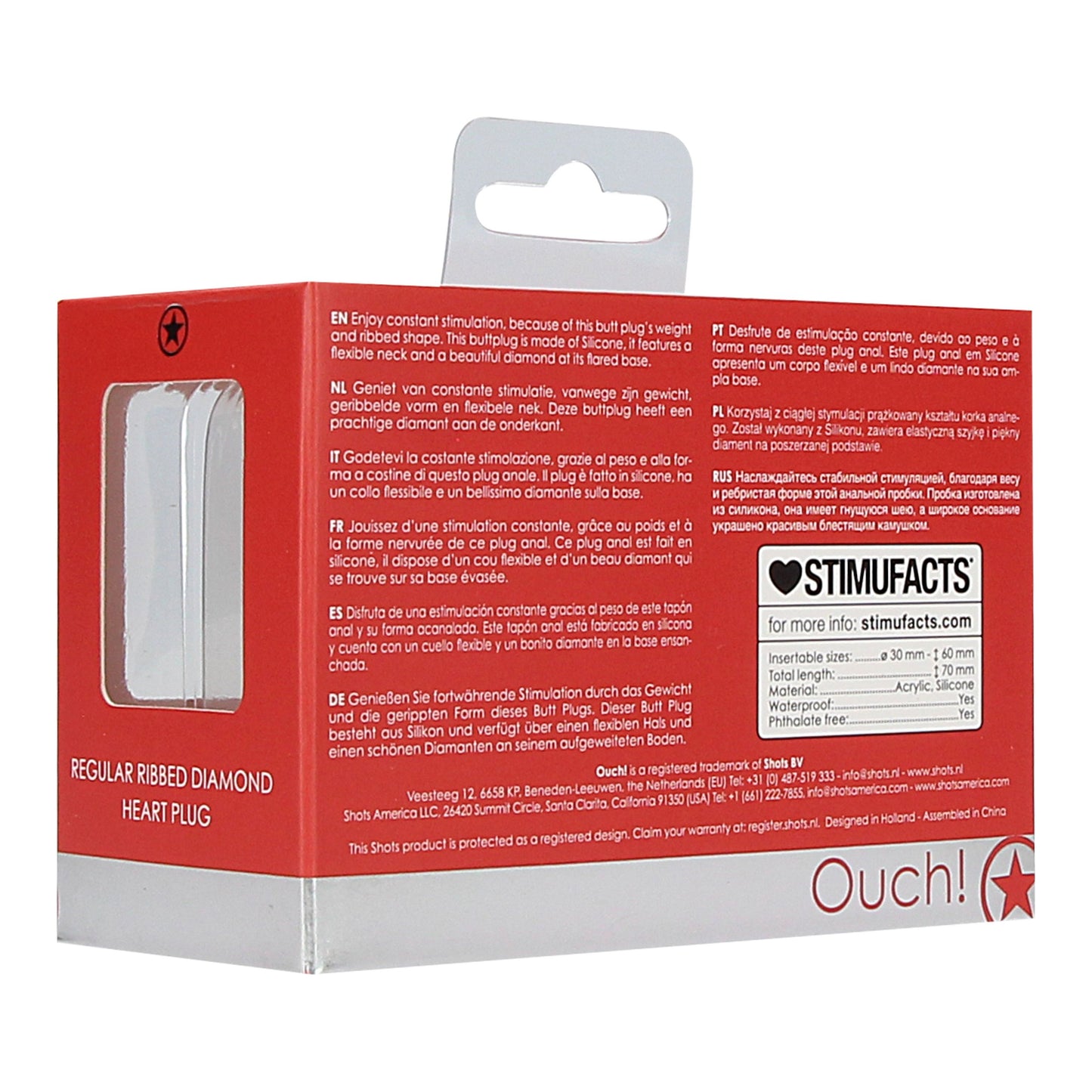 Regular Ribbed Diamond Heart Plug - Red