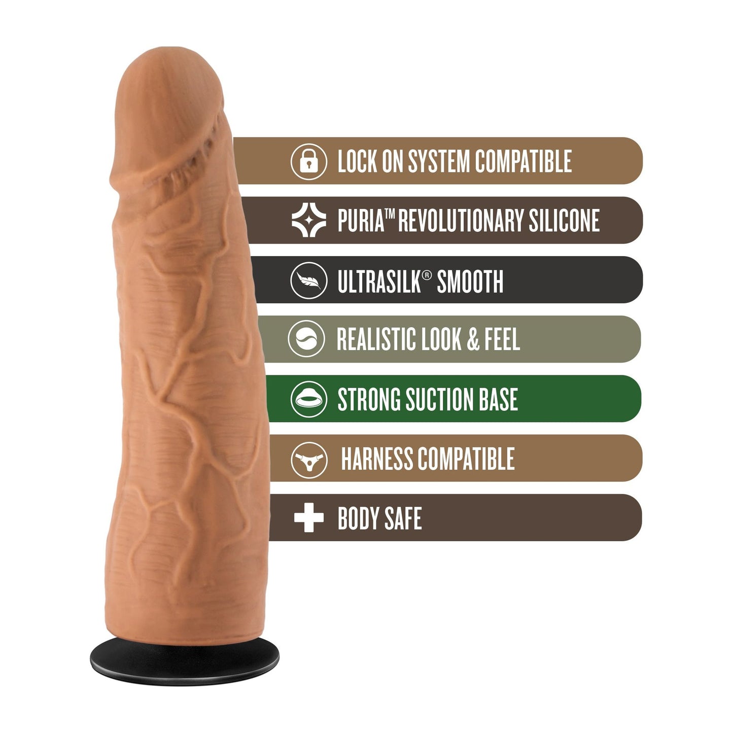 Lock on - Dynamite - 7 Inch Dildo With Suction Cup Adapter - Mocha