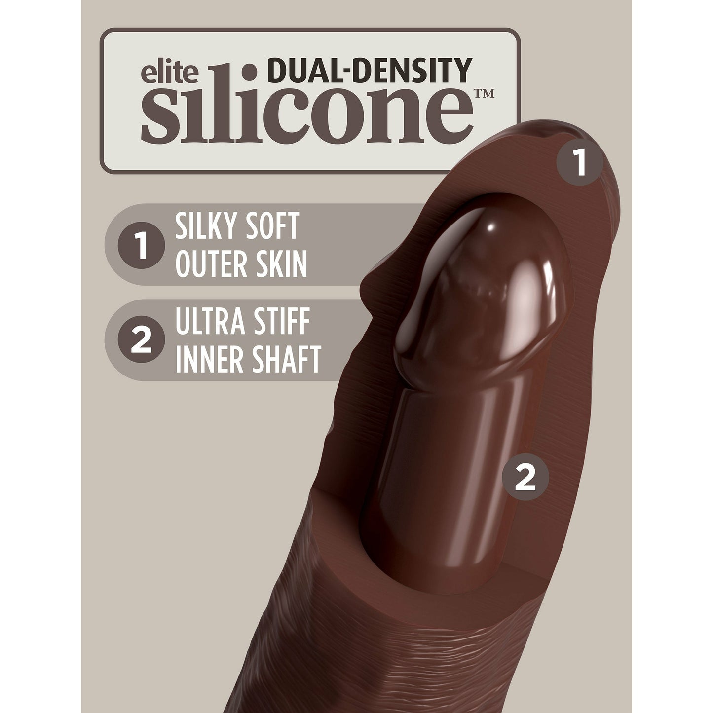 King Cock Elite 7 Inch Vibrating Silicone Dual Silicone Dual Density Cock With Remote - Brown