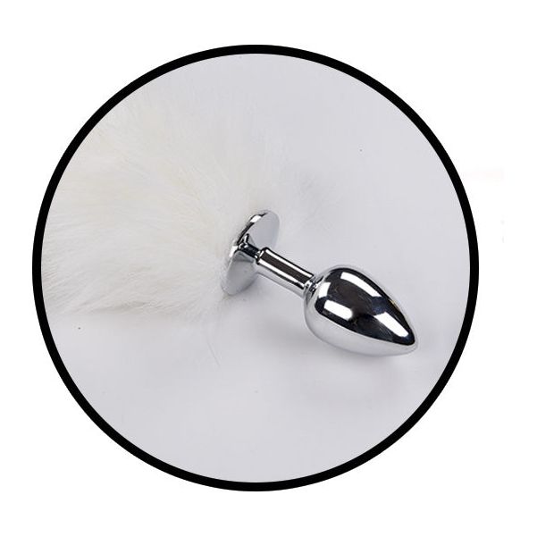 Foxy Tail - Light Up Faux Fur Butt Plug - White Plug - White