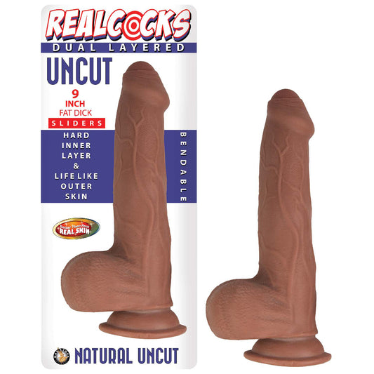 Real Cock Dual Layered Sliders Uncut 9 Inch - Brown