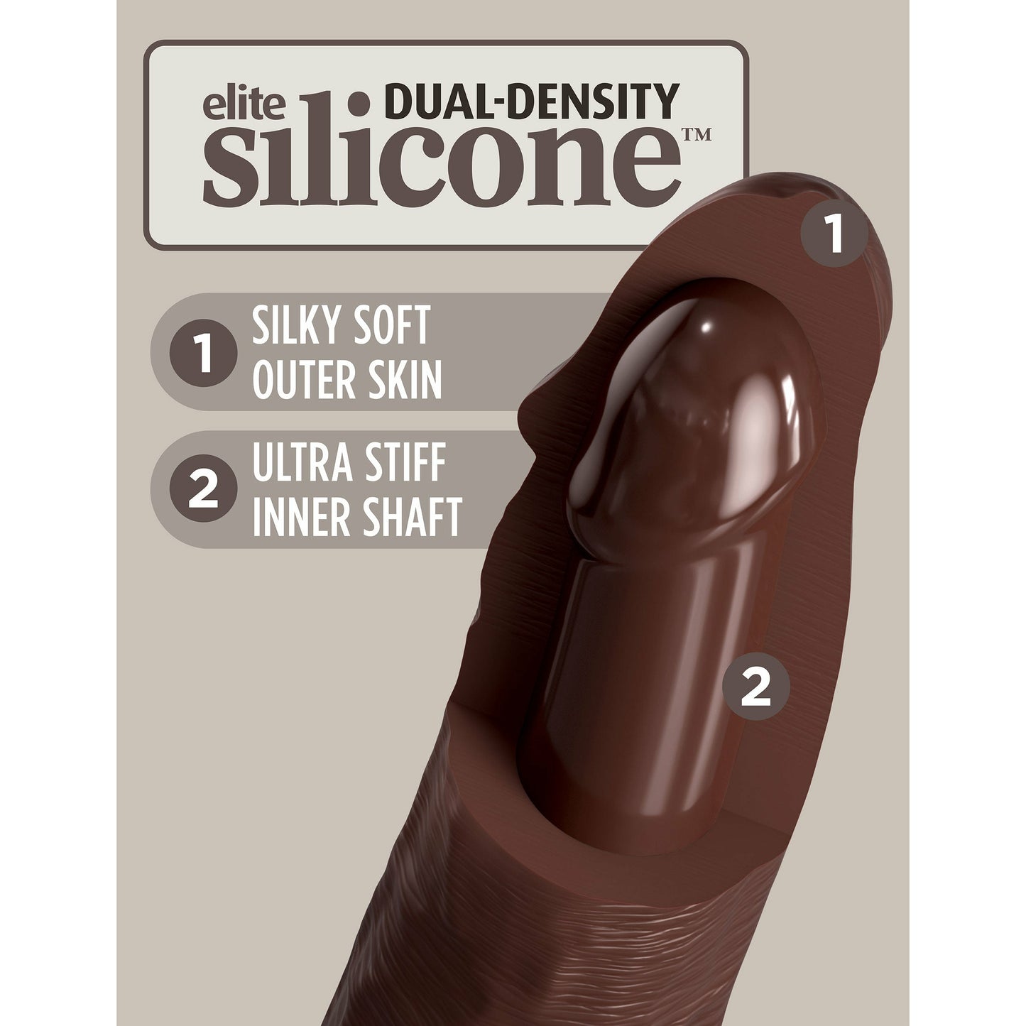 King Cock Elite 7 Inch Silicone Dual Density Cock  - Brown