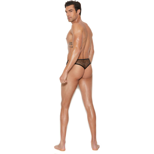 Men's Fishnet Thong Back Brief - Large/xlarge - Black