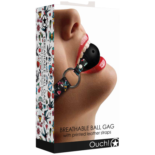 Breathable Ball Gag - Old School Tattoo Style - Black