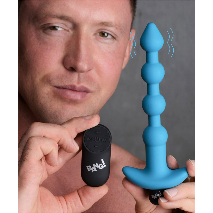 Bang - Vibrating Silicone Anal Beads and Remote Control - Blue