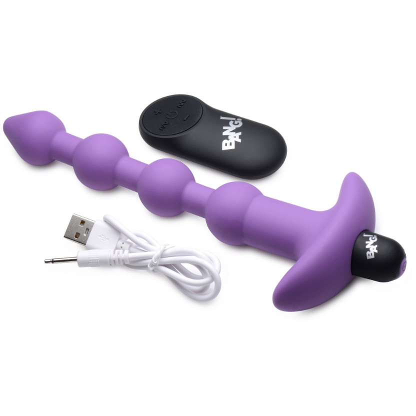 Bang - Vibrating Silicone Anal Beads and Remote Control - Purple