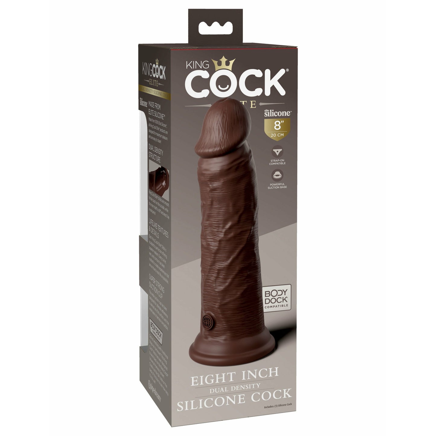King Cock Elite 8 Inch Dual Density Silicone Cock  - Brown