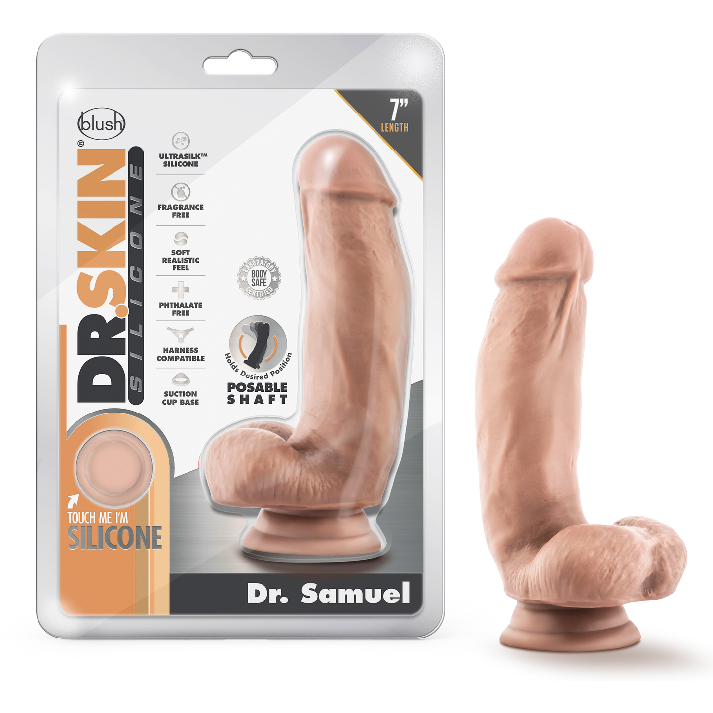 Dr. Skin Silicone - Dr. Samuel - 7 Inch Dildo  With Suction Cup - Vanilla