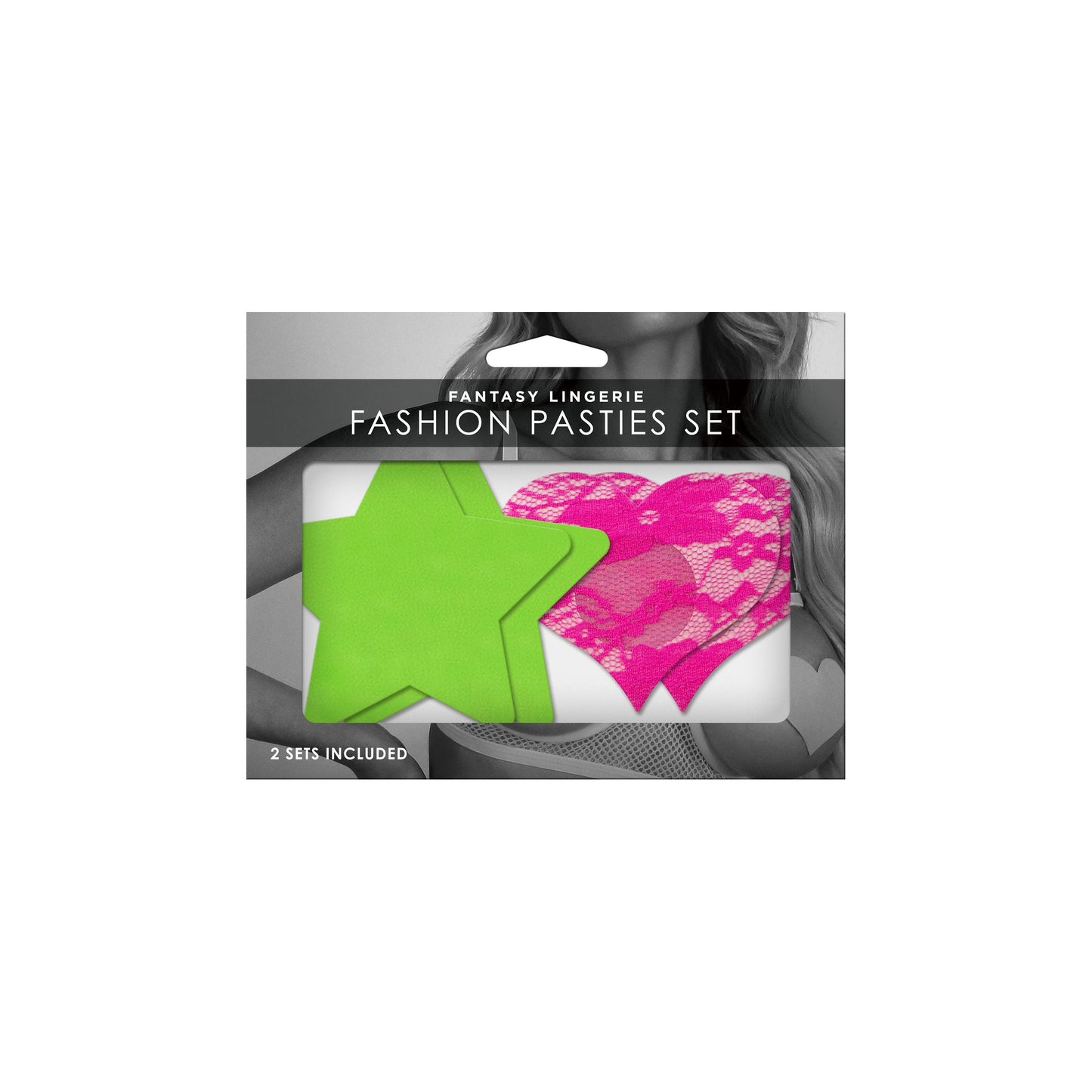 Fashion Pasties Set - Neon Green Solid Star and Neon Pink Lace Heart
