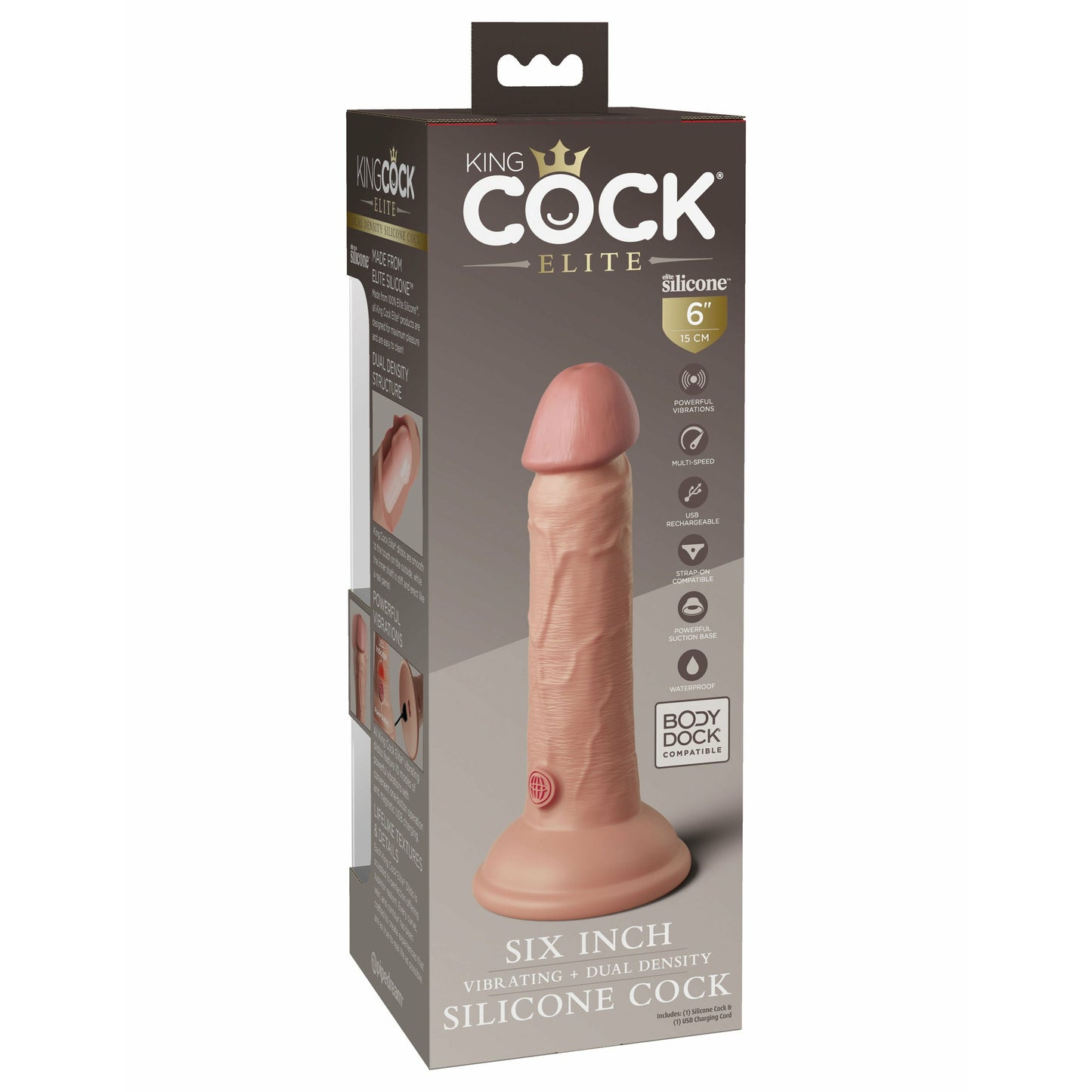 King Cock Elite 6 Inch Vibrating Dual Silicone Dual Density Cock - Light