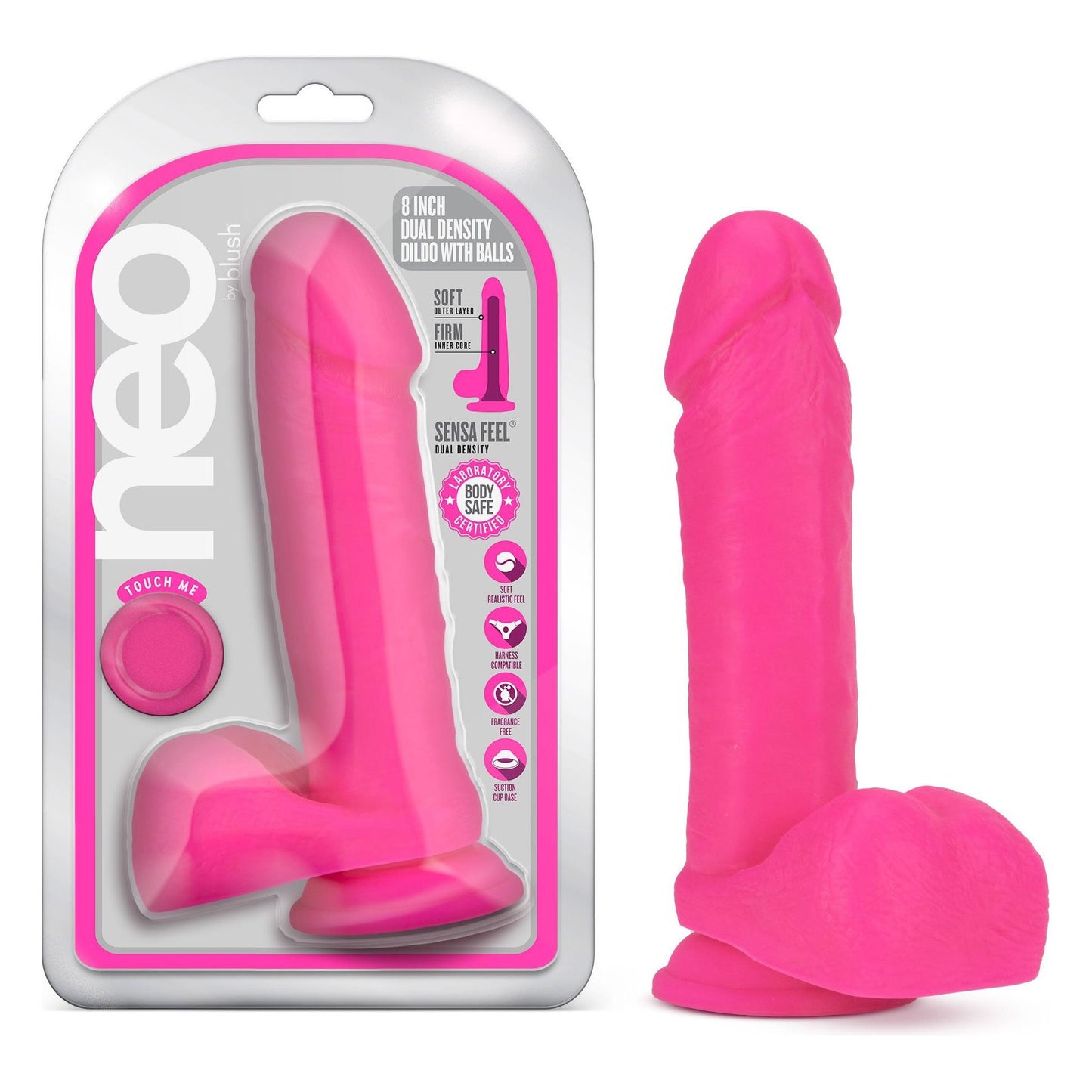 Neo - 8 Inch Dual Density Dildo - Neon Pink