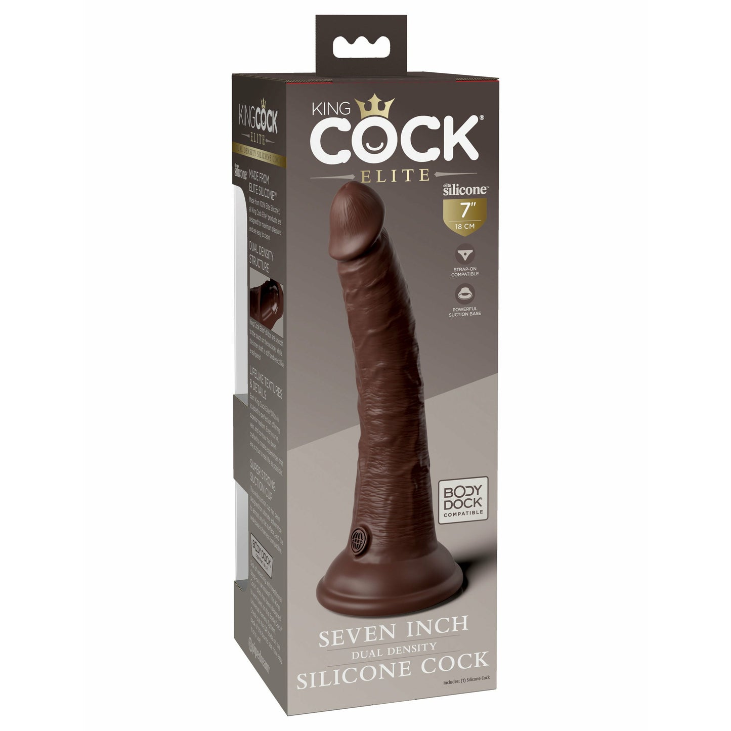 King Cock Elite 7 Inch Silicone Dual Density Cock  - Brown