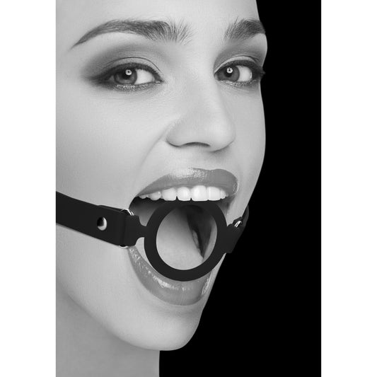 Silicone Ring Gag With Adjustable Bonded Leather Straps - Black