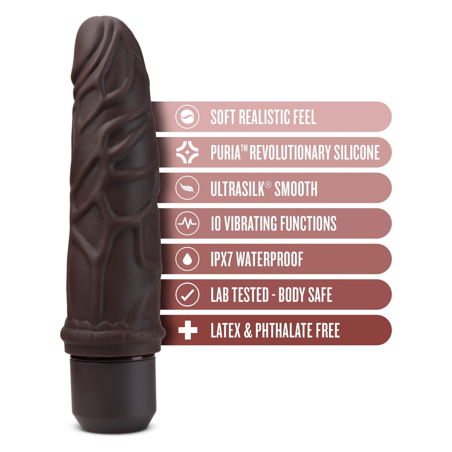 Dr. Skin Silicone - Dr. Robert - 7 Inch Vibrating  Dildo - Brown