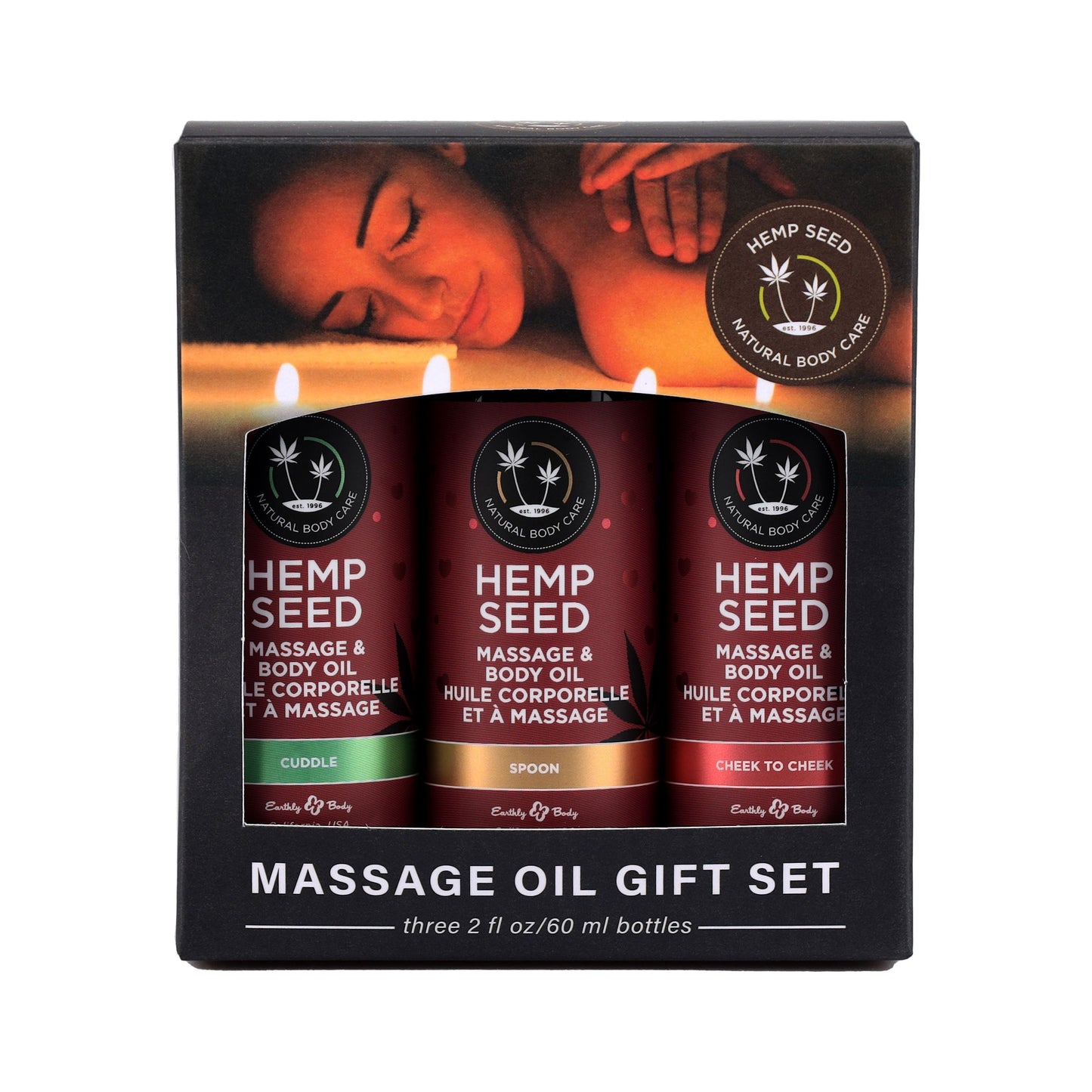 Hemp Seed Massage Oil Trio Gift Set - Cuddle / Cheek to Cheek / Spoon - 2 Oz EB-MASGV223