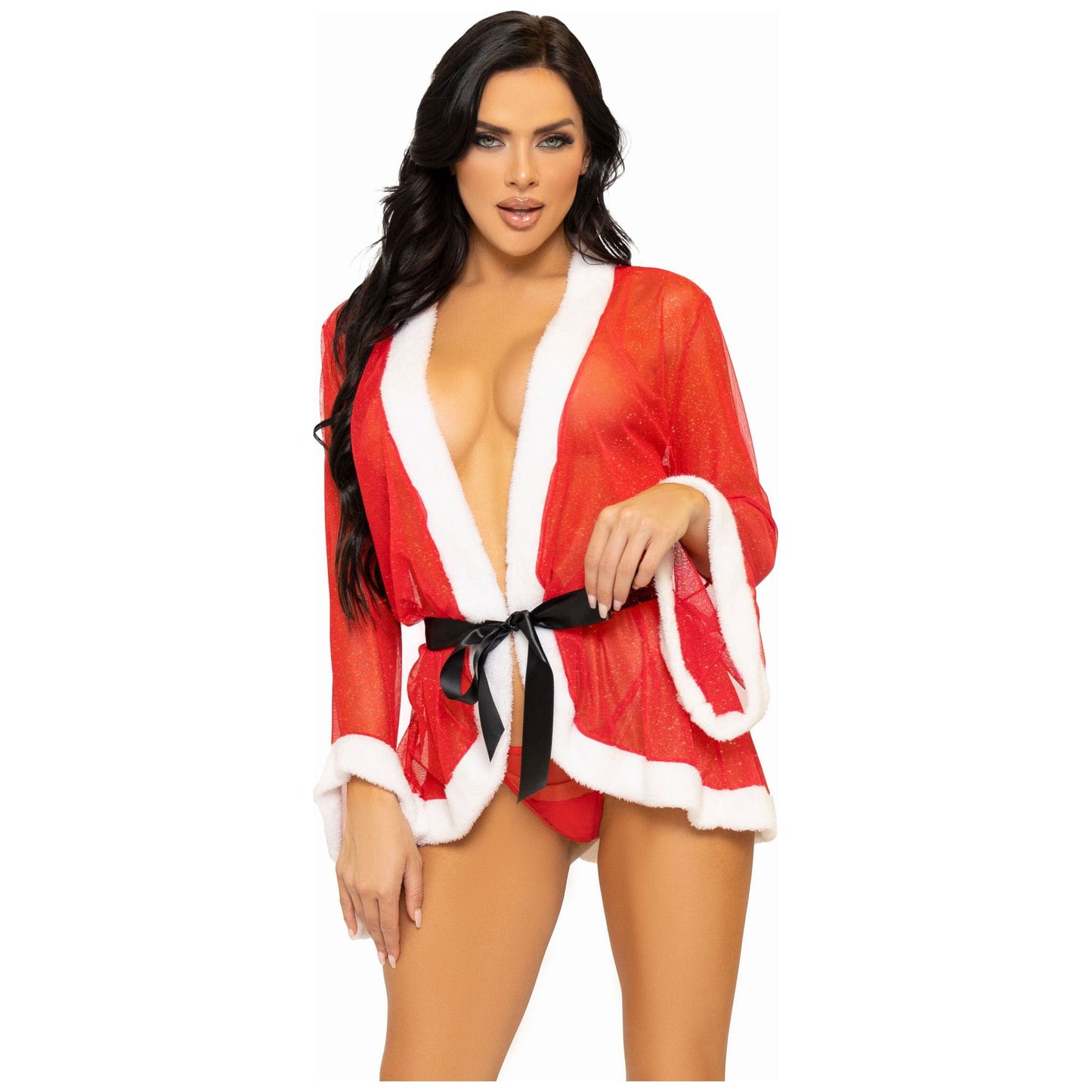 3 Pc Santa Robe and G-String Set - M/l - Red LA-86140ML