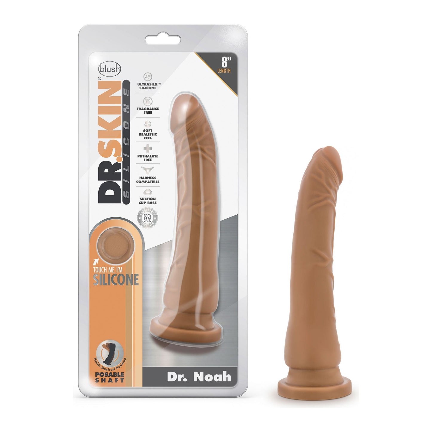 Dr. Skin Silicone - Dr. Noah - 8 Inch Dong With  Suction Cup - Mocha