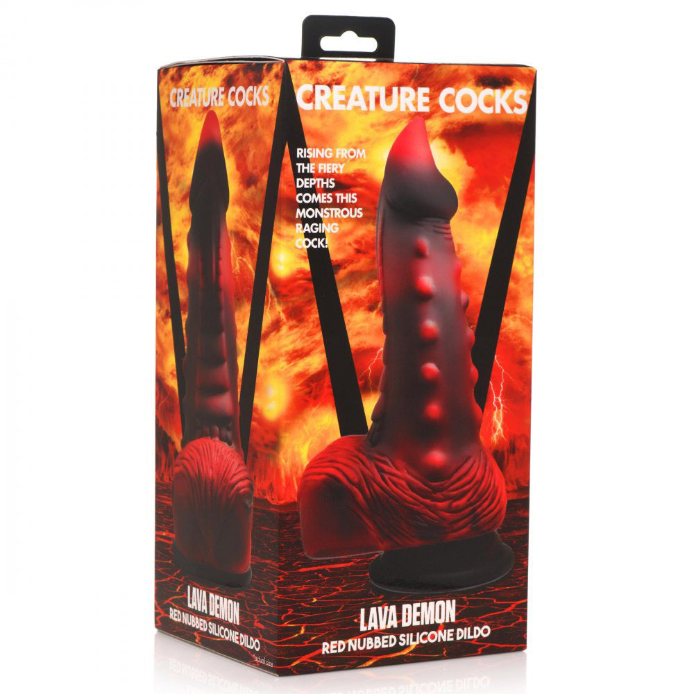 Lava Demon Thick Nubbed Silicone Dildo - Red/black