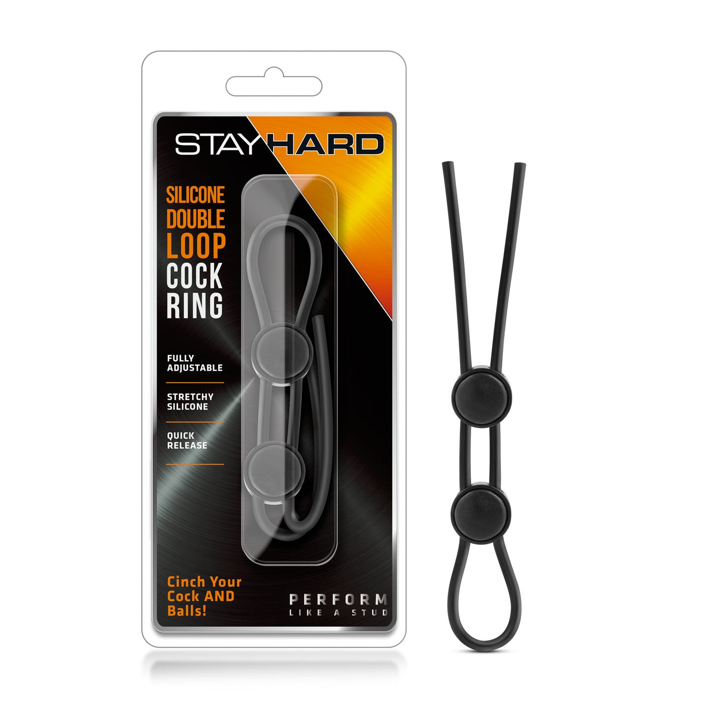 Stay Hard - Silicone Double Loop Cock Ring - Black BL-32095