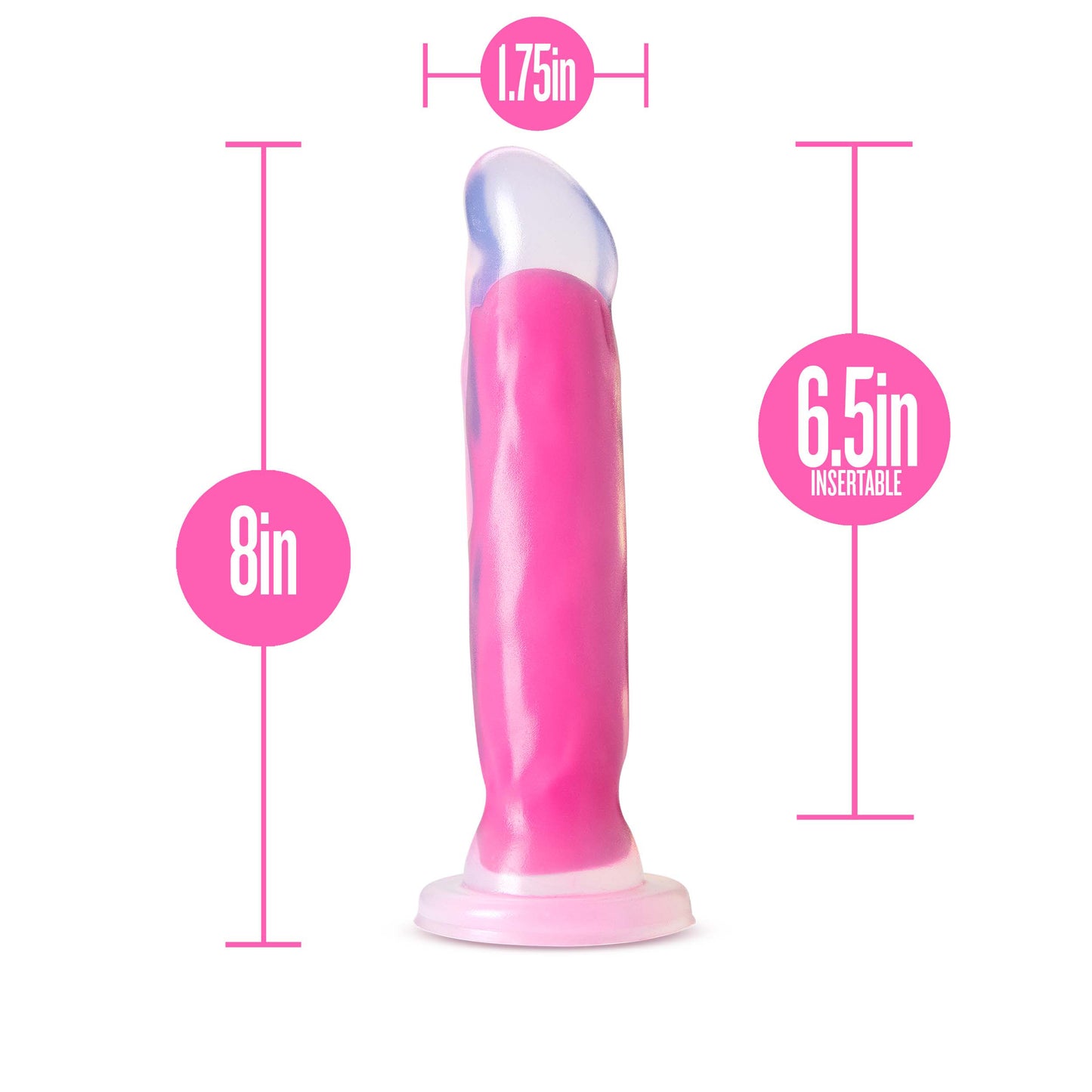 Neo Elite Glow in the Dark - Marquee - 8 Inch Silicone Dual Density Dildo - Neon Pink