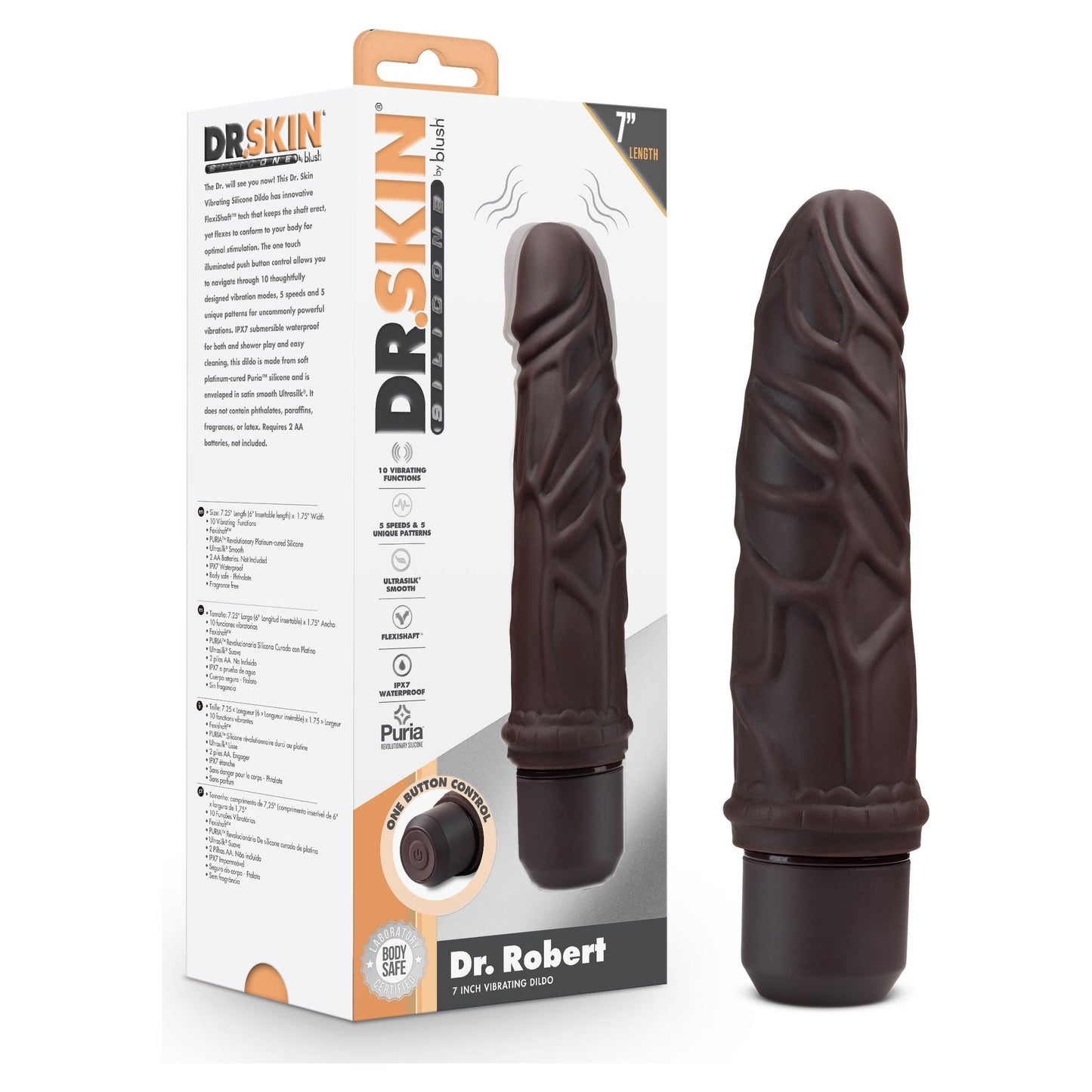 Dr. Skin Silicone - Dr. Robert - 7 Inch Vibrating  Dildo - Brown