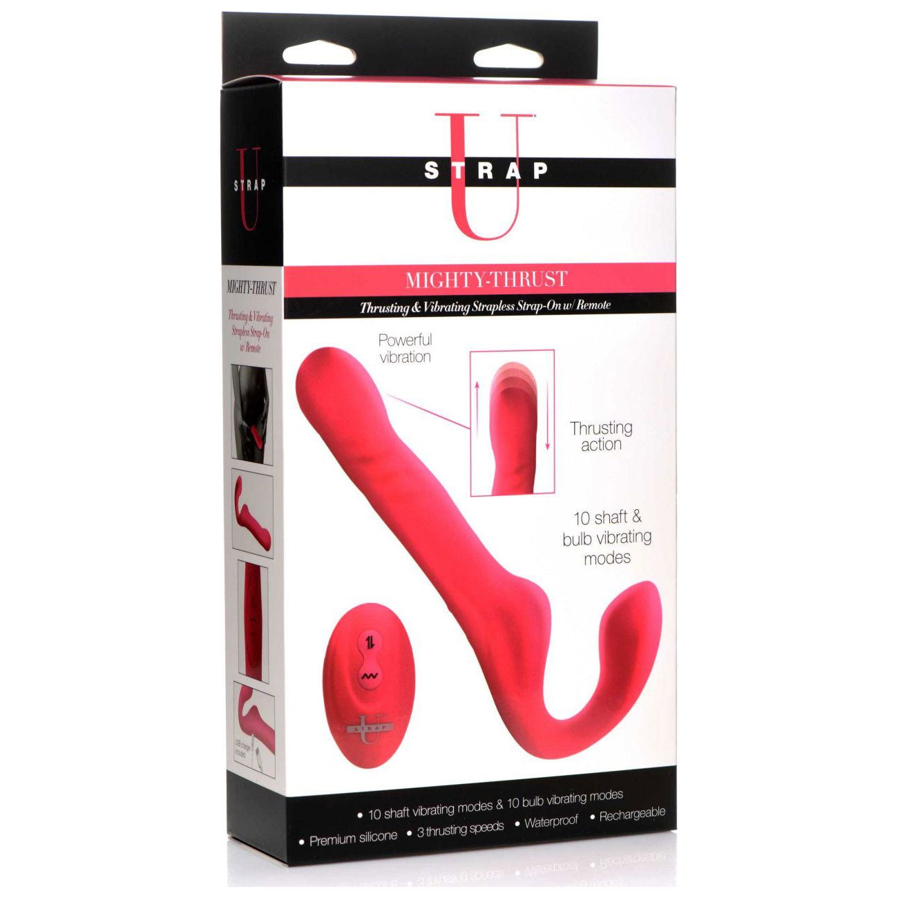 Mighty-Thrust Thrusting and Vibrating Strapless Strap-on With Remote - Pink