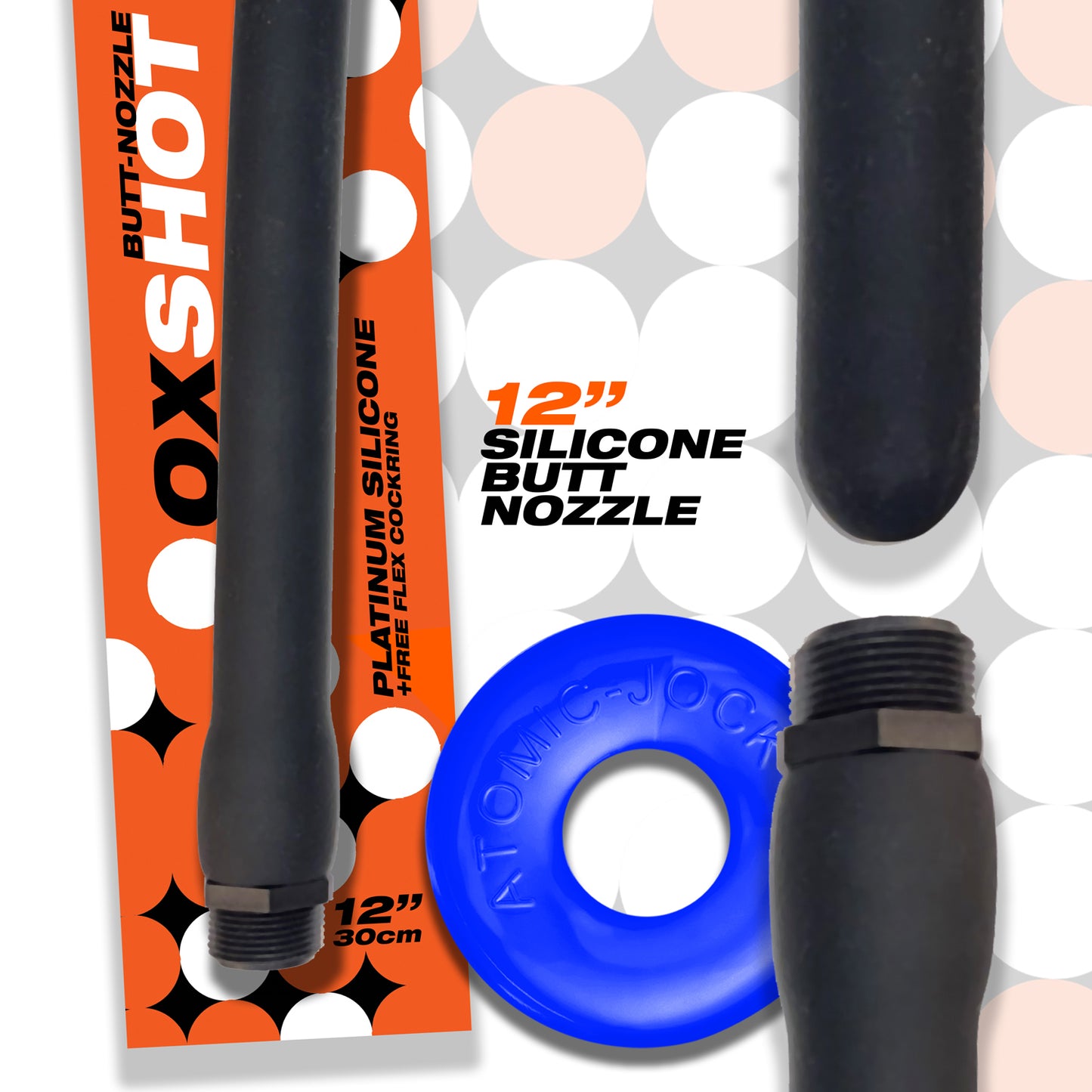 Oxshot - Butt-Nozzle Shower Hose 12 Inch - Black Blue