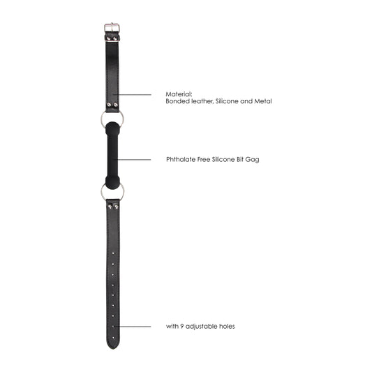 Silicone Bit Gag With Adjustable Bonded Leather Straps - Black