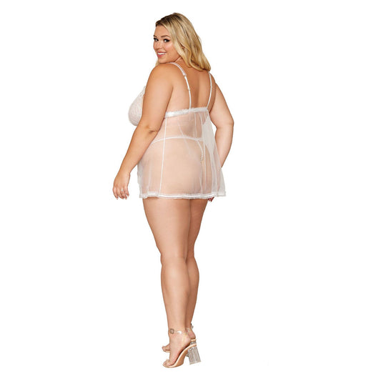 Babydoll and Pearl G-String - Queen Size - White