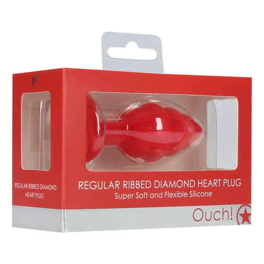 Regular Ribbed Diamond Heart Plug - Red