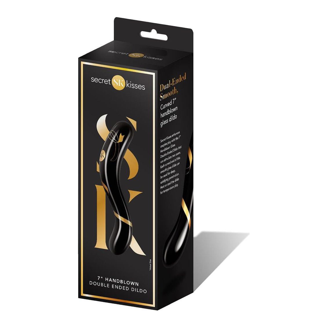 Secret Kisses - 7 Inch Handblown Double Ended Dildo - Black