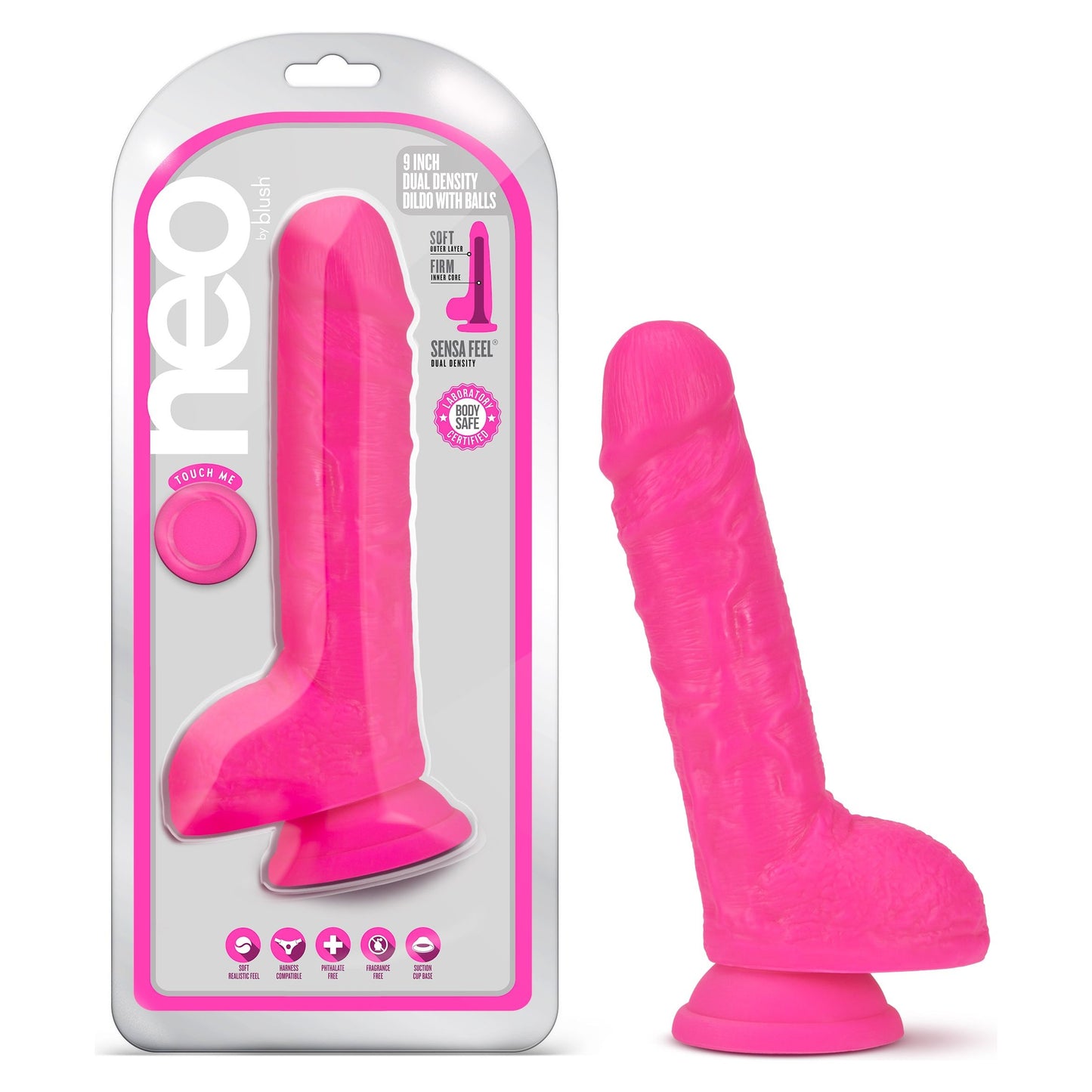 Neo - 9 Inch Dual Density Dildo - Neon Pink
