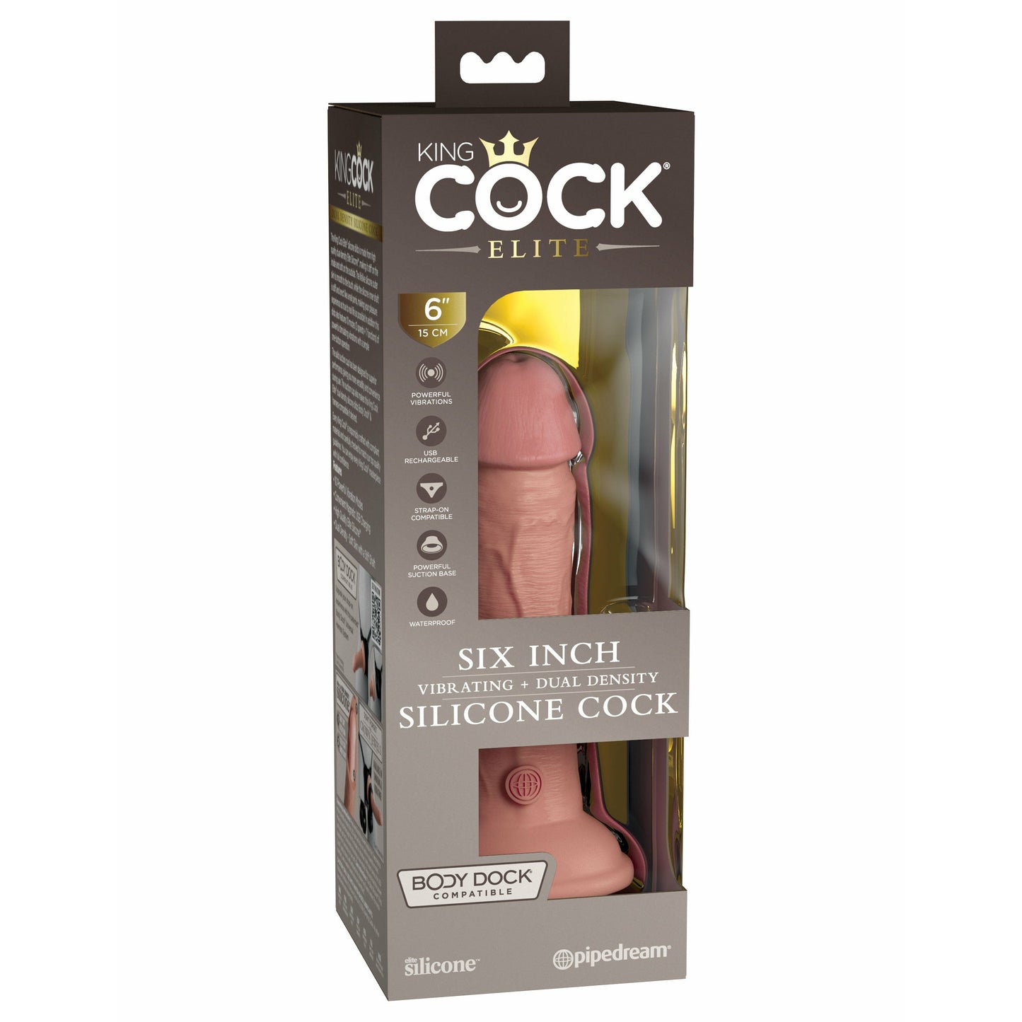 King Cock Elite 6 Inch Vibrating Dual Silicone Dual Density Cock - Light