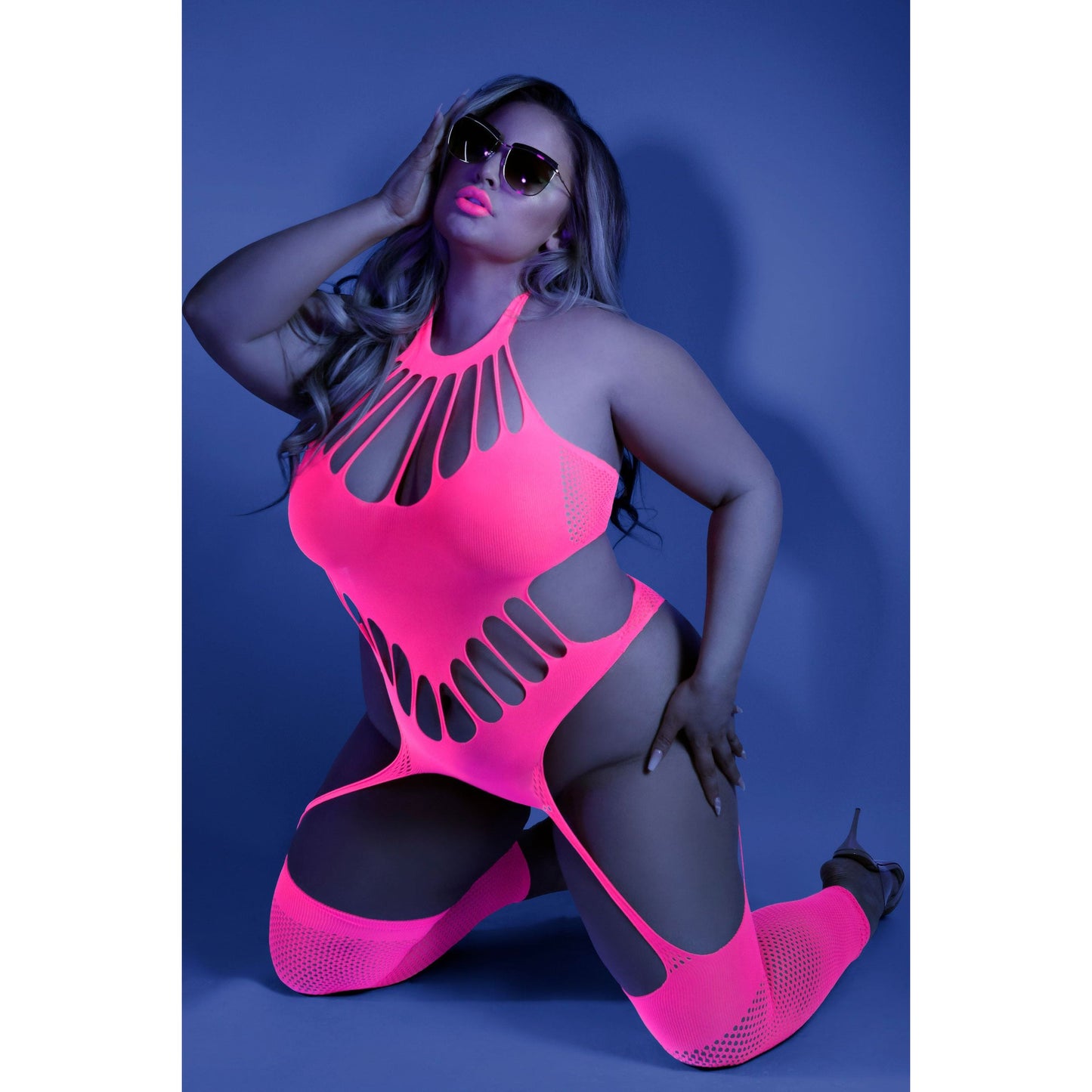 No Promises Teddy Bodystocking - One Size - Neon Pink FL-GL2111-QS-B
