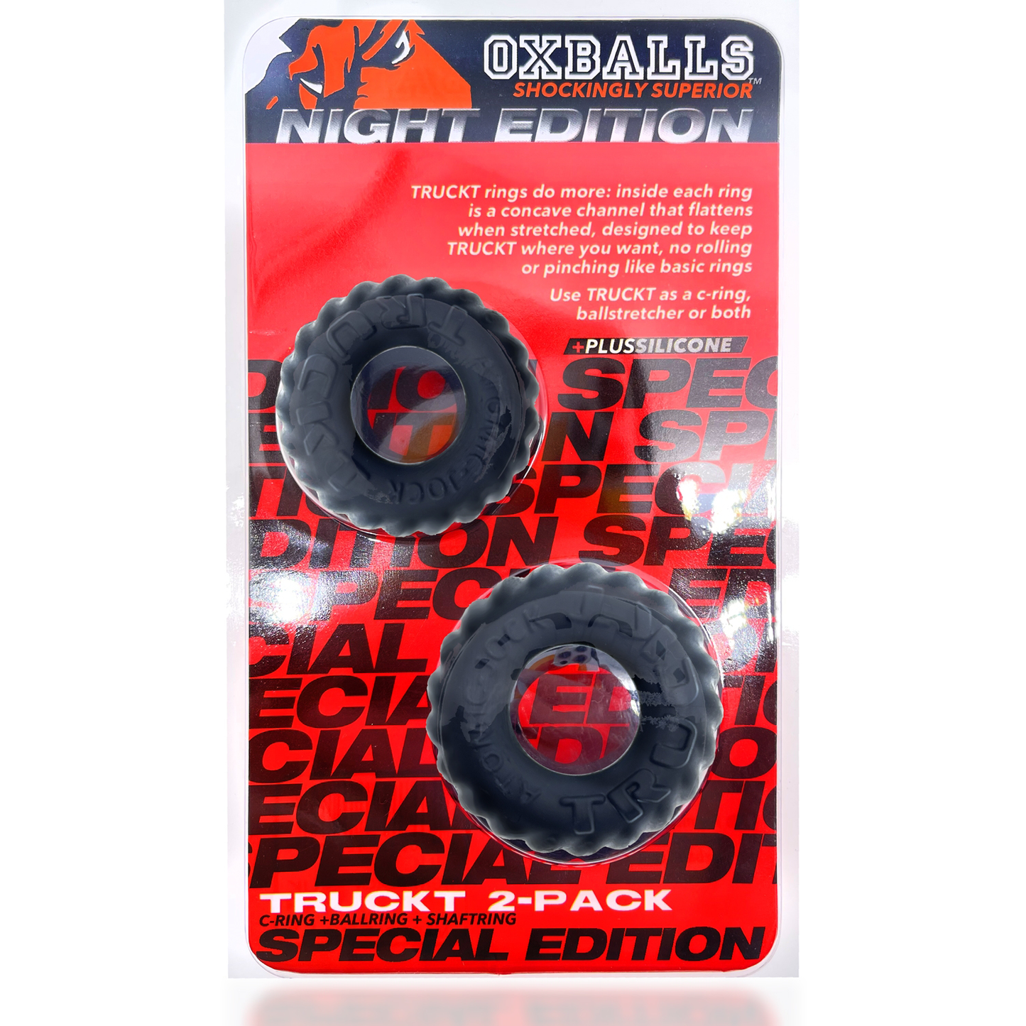 Truckt 2 Piece Cockring Set Atomic Jock - Night Black