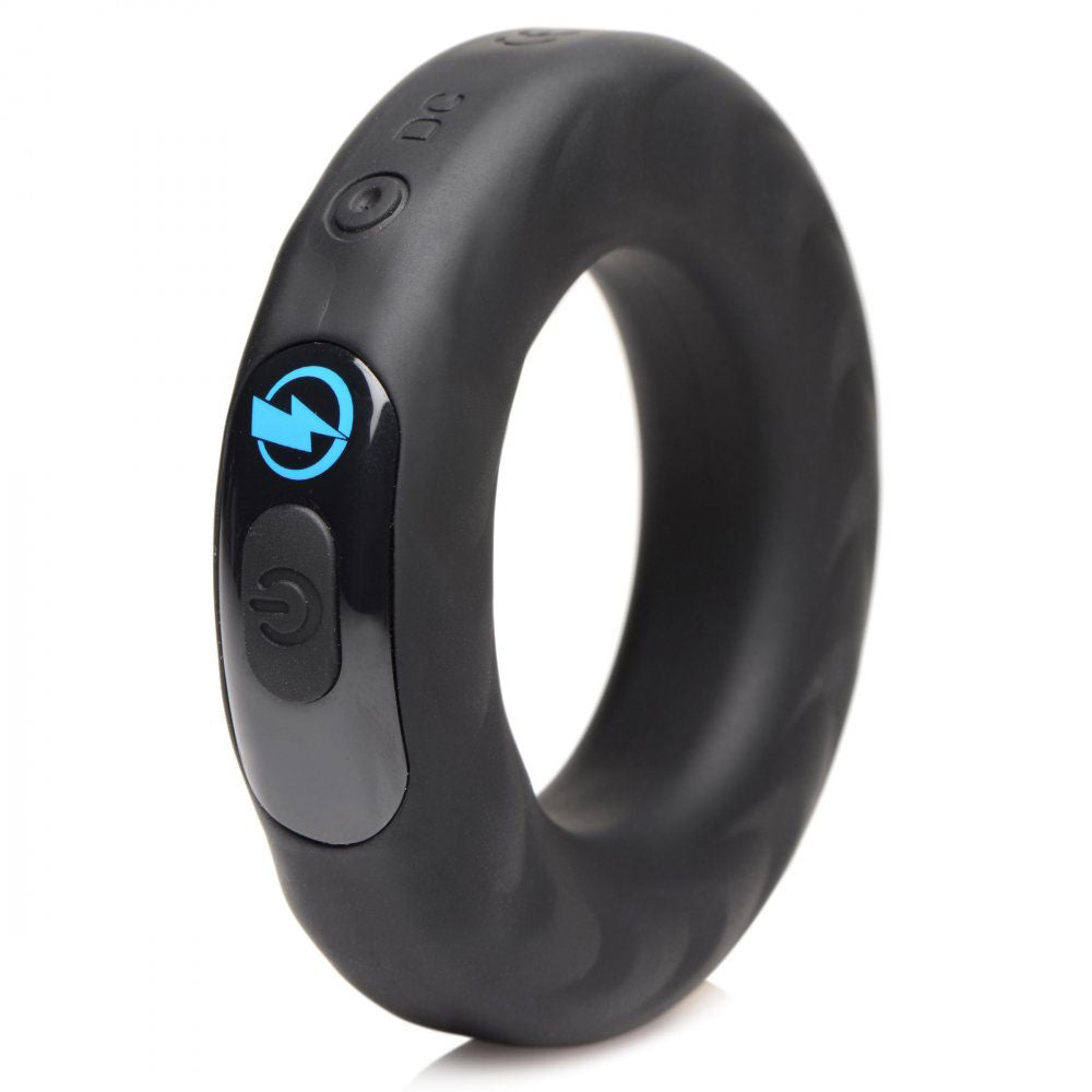 E-Stim and Vibrating Silicone Cock Ring 45mm With Remote Control - Black