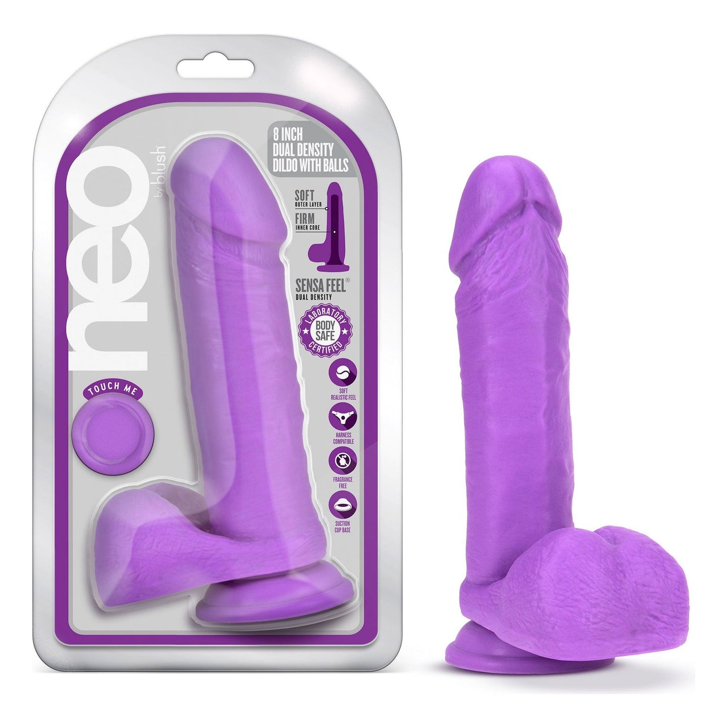 Neo - 8 Inch Dual Density Dildo - Neon Purple