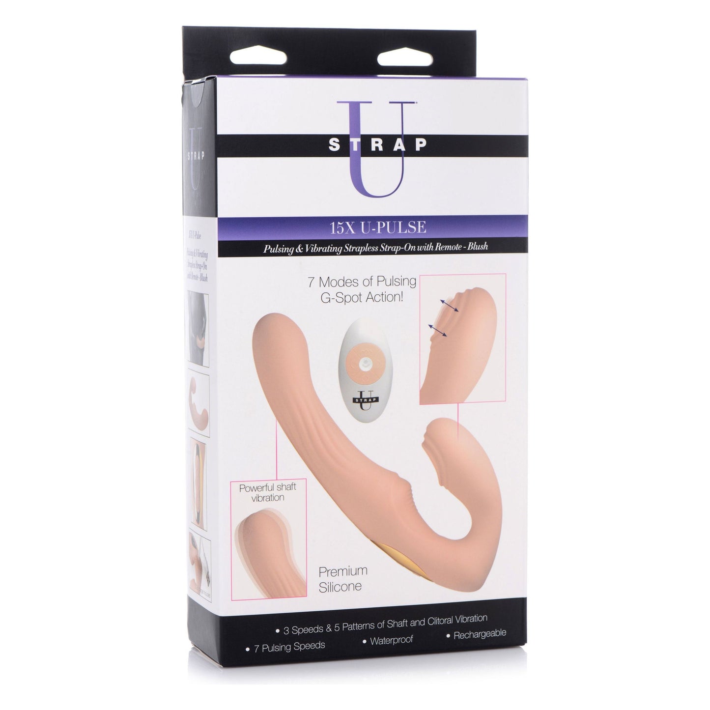 15x U-Pulse - Pulse and Vibe Strapless Strap-on With Remote - Blush