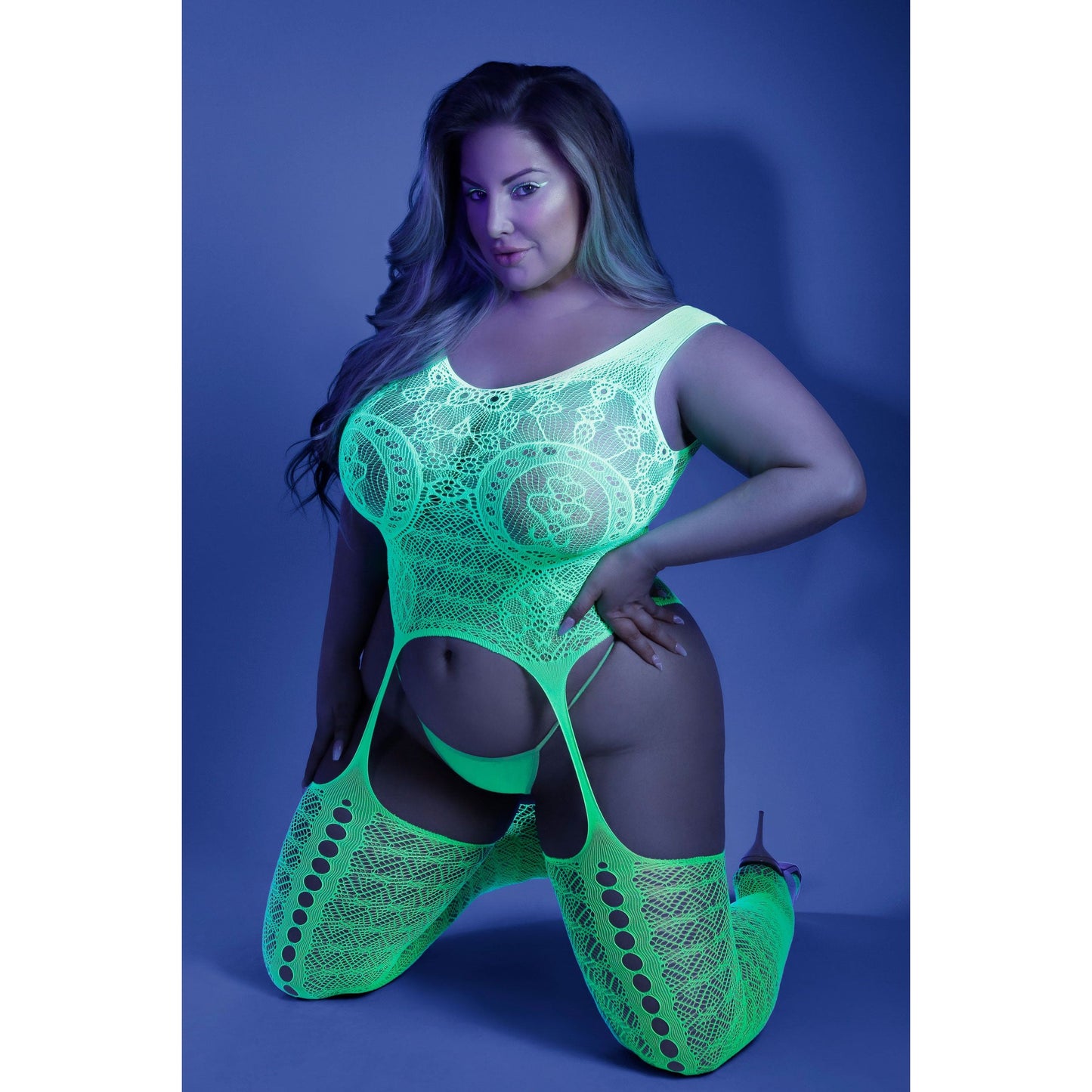 Supersonic Mosaic Bodystocking - Queen - Neon Green FL-GL2110-QS-B