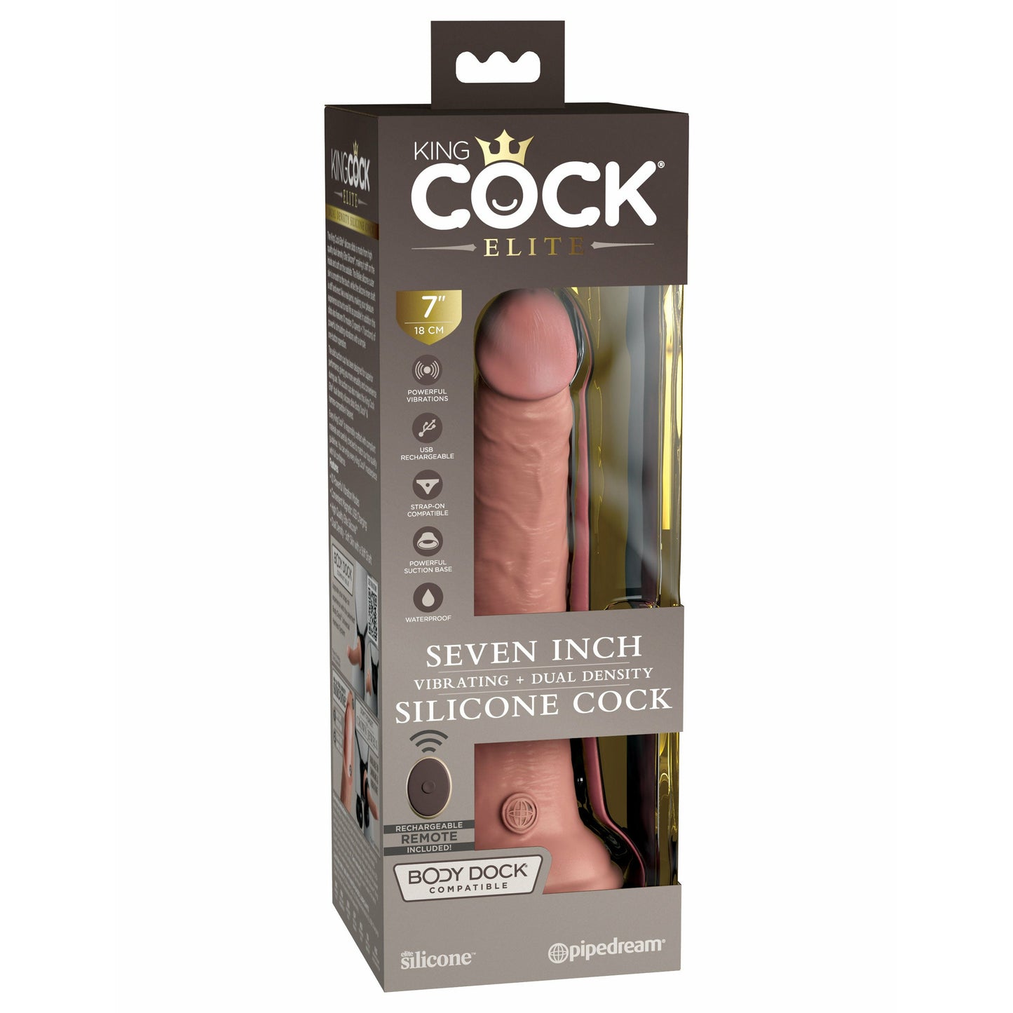 King Cock Elite 7 Inch Vibrating Silicone Dual Density Cock With Remote - Light