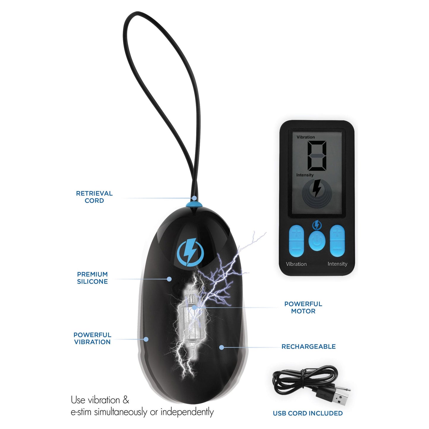 E-Stim Pro Silicone Vibrating Egg With Remote Control - Black