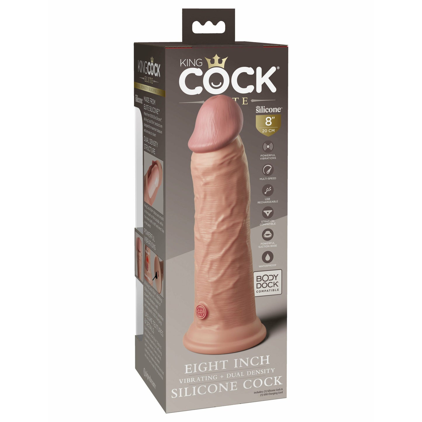 King Cock Elite 8 Inch Vibrating Silicone Dual  Density Cock - Light