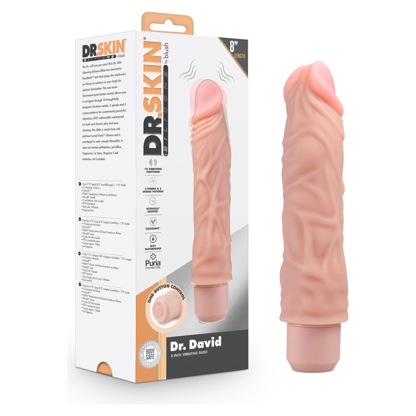 Dr. Skin Silicone - Dr. David - 8 Inch Vibrating  Dildo - Beige