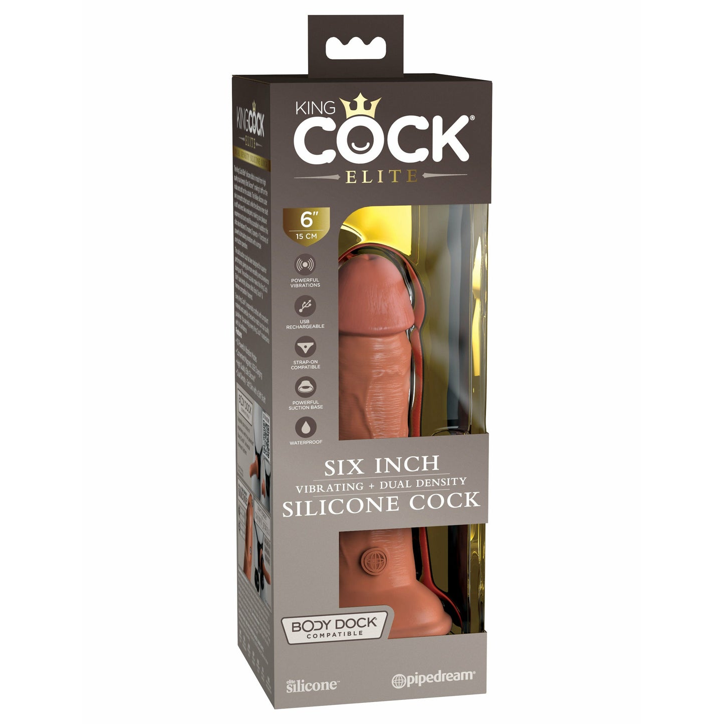 King Cock Elite 6 Inch Vibrating Silicone Dual  Silicone Dual Density Cock - Tan