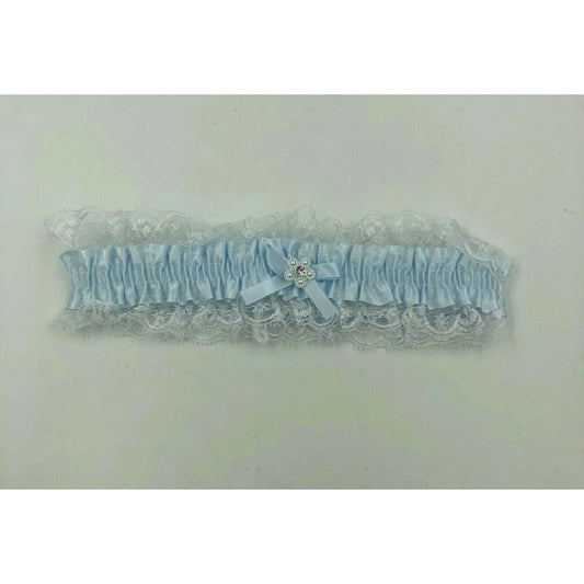 Satin Leg Garter - One Size - Baby Blue With White Lace EM-3555BLU