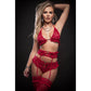 3pc Love Affair Laced Garter Lingerie Set and  Stockings - One Size - Red GWD-BL2262RED